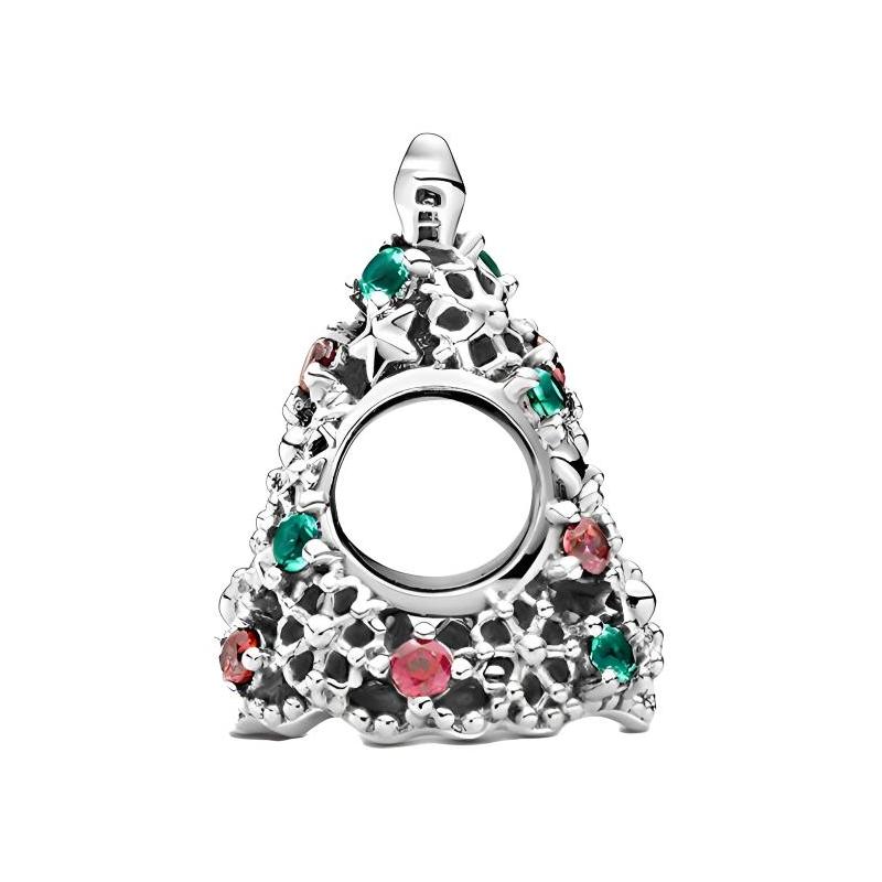 Pandora Glitter Christmas Tree Charm 925 Silver Cubic Zirconia Pendant for Women 799226C01