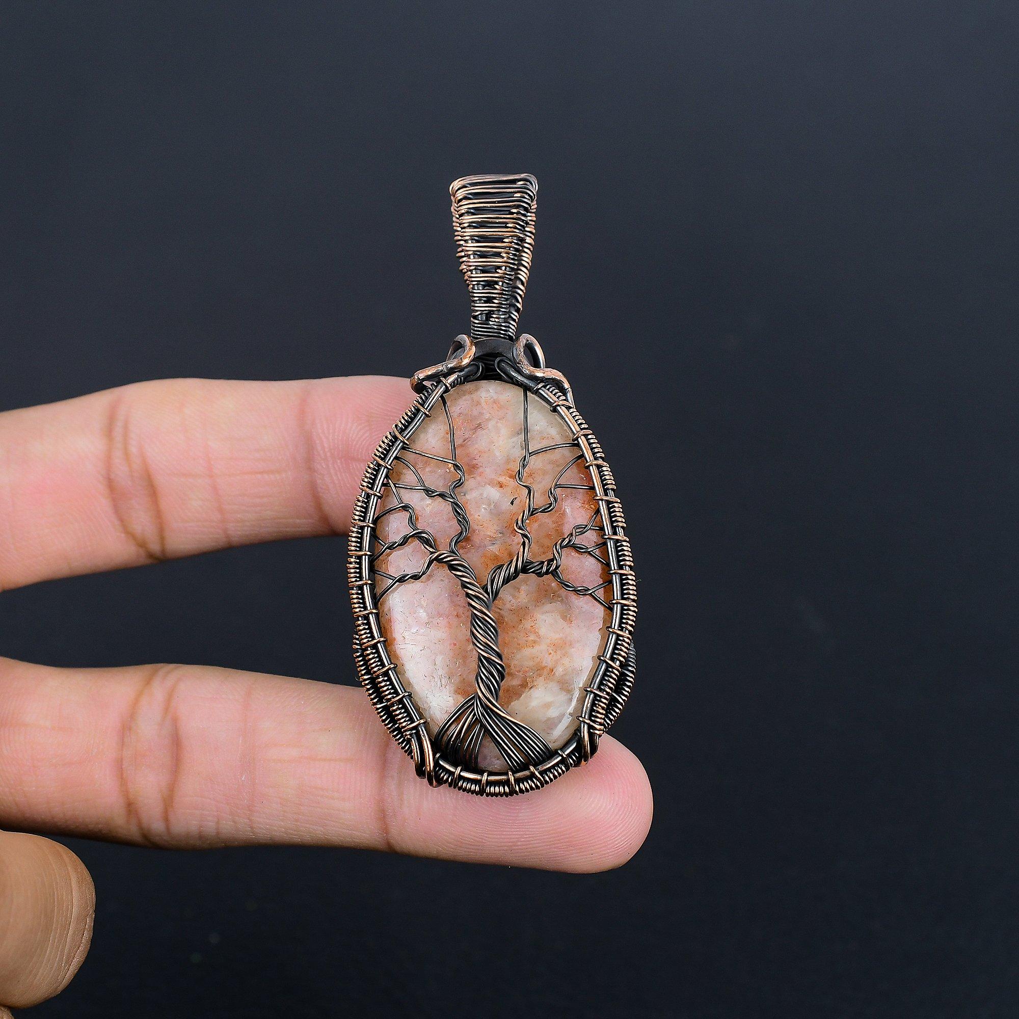 

Кулон из медной проволоки 999 с солнечным камнем, Ювелирное изделие с кулоном из драгоценного камня ручной работы, Подарки для жены Новый кулон 2.55 Inches