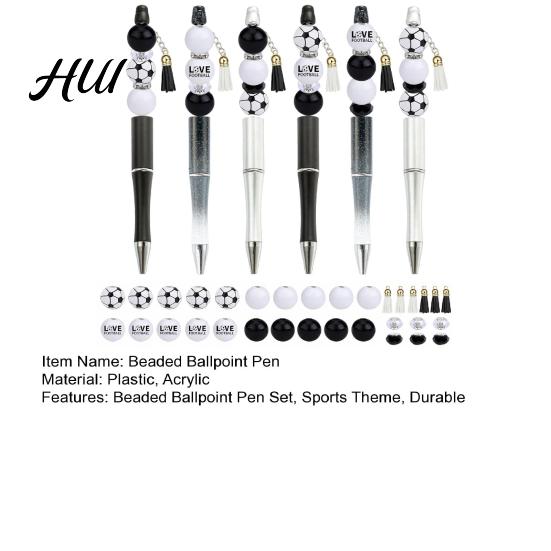 Football Themed Pen Supplies Beaded Ballpoint Kit, with Sports Beads DIY Craft Crafting for Students Creative Writing Stationery, Fans Kids