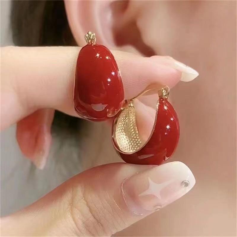 Green Enamel Stainless Steel Round Studs Earrings Gold Plated Stylish Charm Wide Earrings Fashion Jewelry Women