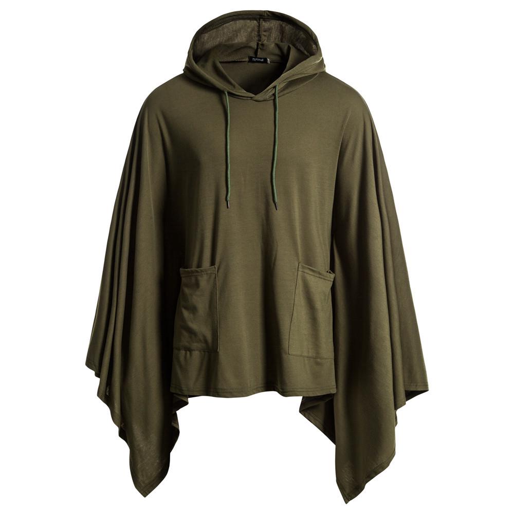 Mens Irregular Patchwork Loose  Sleeves Hooded  Cape Coa