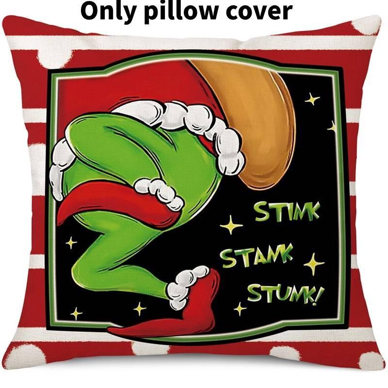 Cozy Green And Red Grinch Christmas Pillow Cover For Stylish Home Dcor 45x45cm