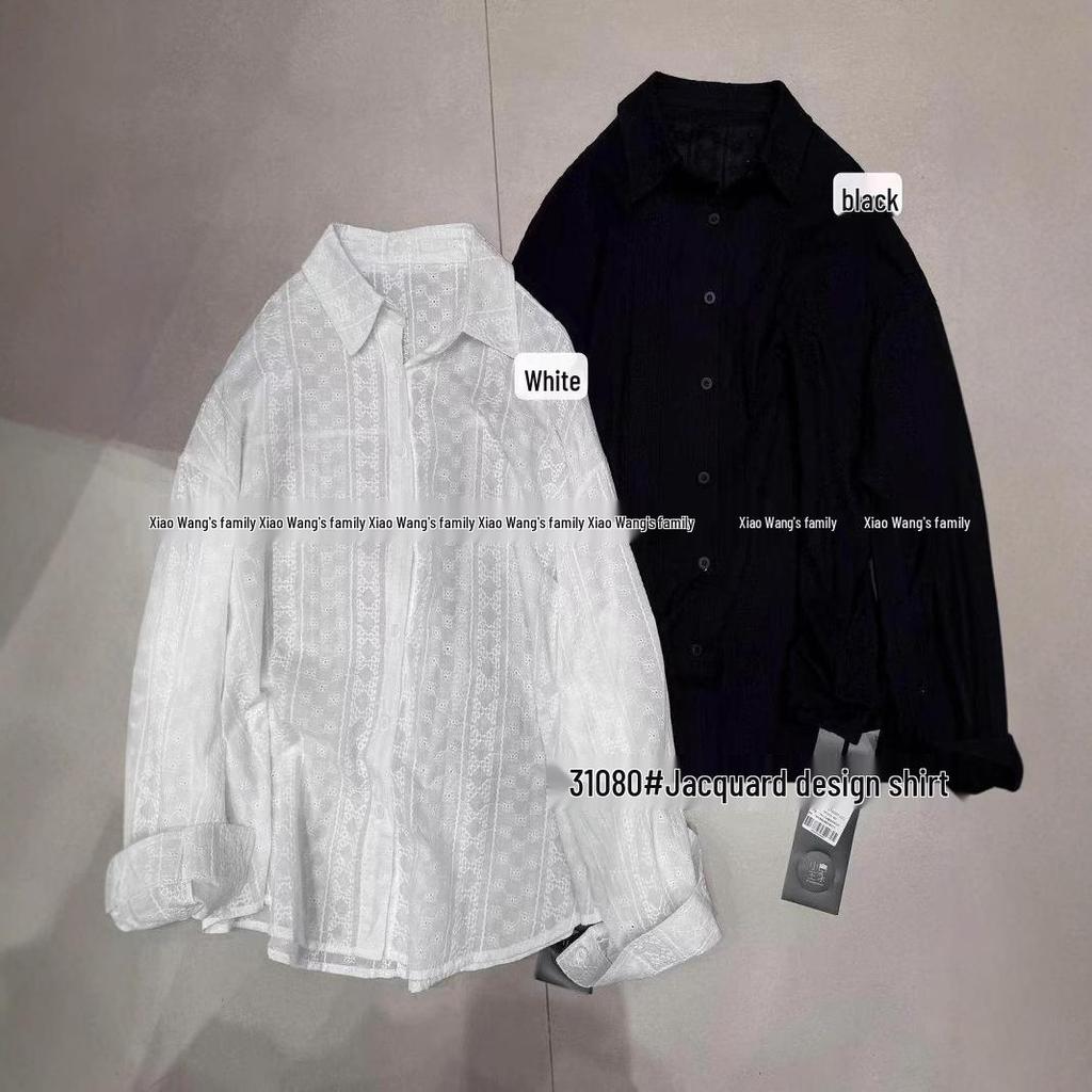 Xiao Wang's 31080: Spring Korean Loose Plus Size Casual Jacquard Long Sleeve Shirt