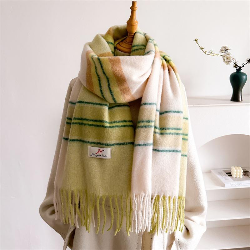 Striped Gradient Tassel Scarf Warm Unisex Winter Versatile Shawl