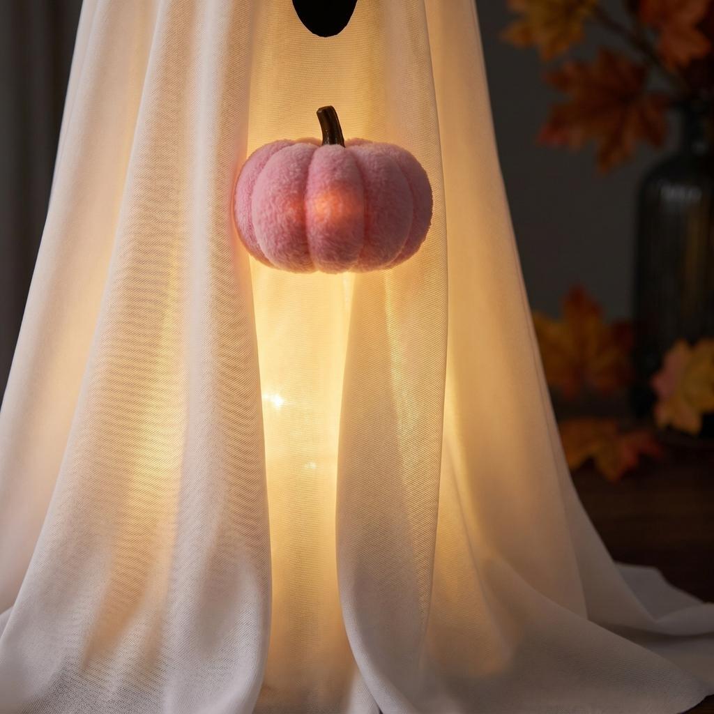 Halloween Ghost Couple Decoration with Pumpkin Light Up Feature and Bow Tie Battery Operated Indoor Outdoor Ornament for Home Party Display