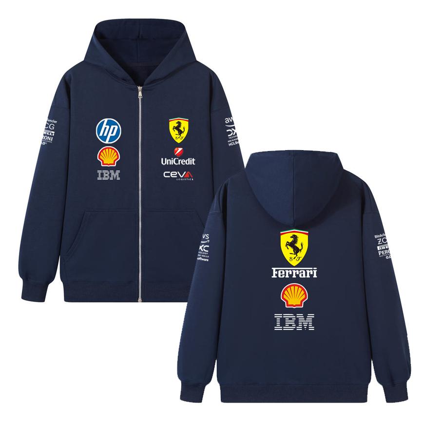 Casal Ferrari Fórmula 1 Equipe de Corrida Estampa Zíper Hoodie Solto Casual Blusão com Capuz e Zíper Moda Streetwear Pulôver