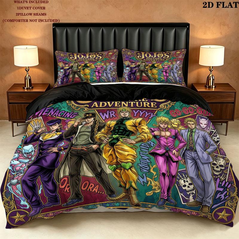 Jojo's Bizarre Adventure Wzór Pościel Zestaw Kołdra Poszewka na Kołdrę Poszewka na Poduszkę Domowy Prezent Urodzinowy(1 * poszwa na kołdrę + 2 * poszewki na poduszki, bez rdzenia)