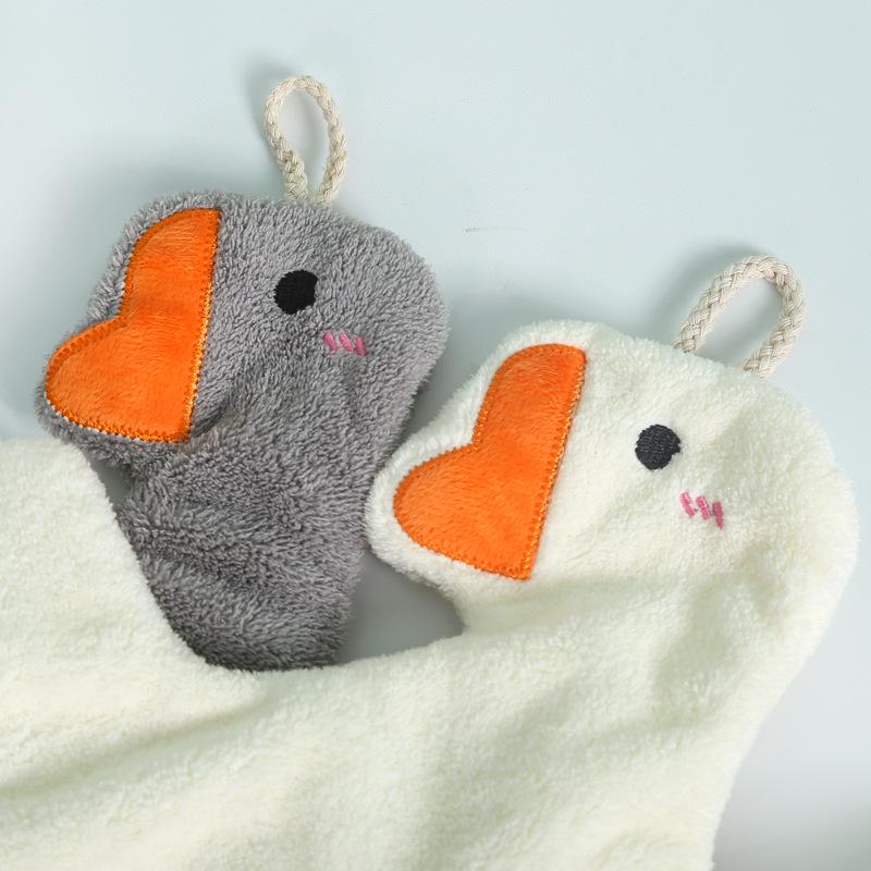 Big Goose Cute Coral Fleece Hanging Hand Towel for Kitchen & Bathroom