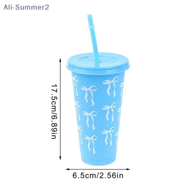 {Summer2} 710ML Kawaii Bow Reusable Party Cups With Straw Lid Coffee Juice Tea Cute Tumbler With Straw Plastic Cups Summer Gifts