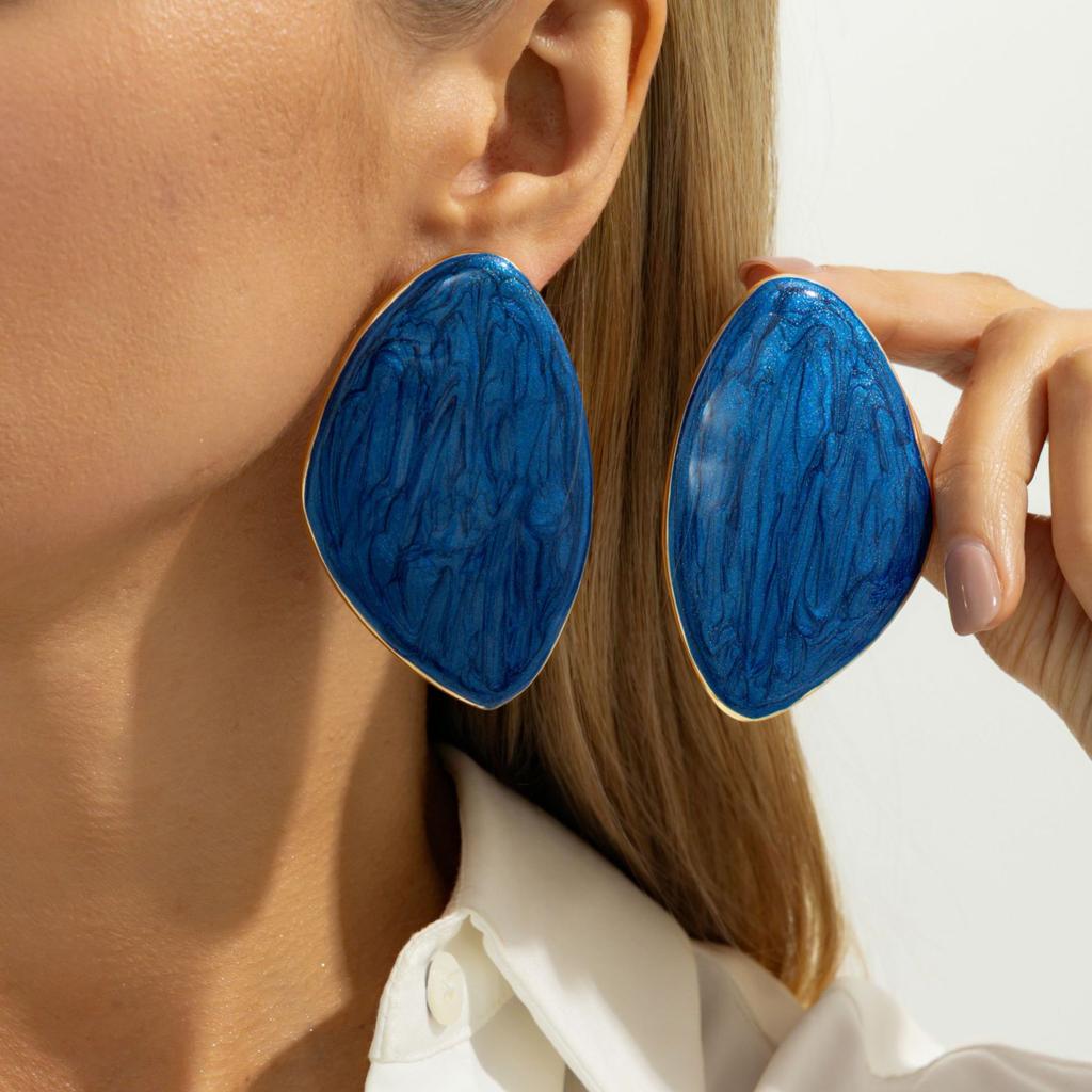 Hong Kong Style Retro Oil Drop Alloy Geometric Earrings Commuting Versatile Multi-color Triangle Earrings for Women