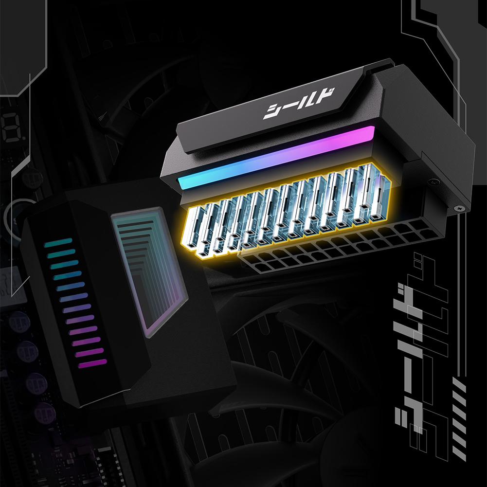 Mainboard Motherboard Power Supply Cable Modular with Infinity Mirror ARGB Light ATX 24-pin 180 Degree Power Connector Adapter