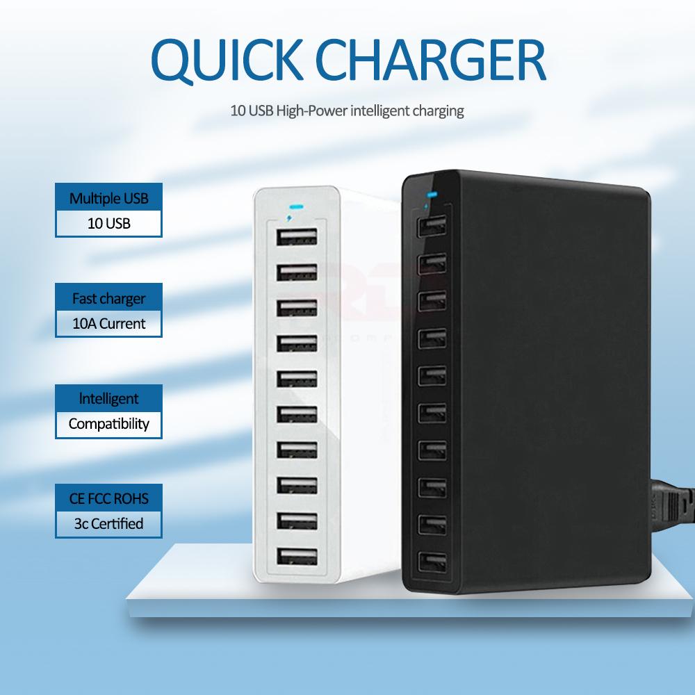 60W USB Charger Station 10 Port Desktop USB Fast Charger for Smart USB Charger for Multiple Devices Smart Phone Tablet Laptop