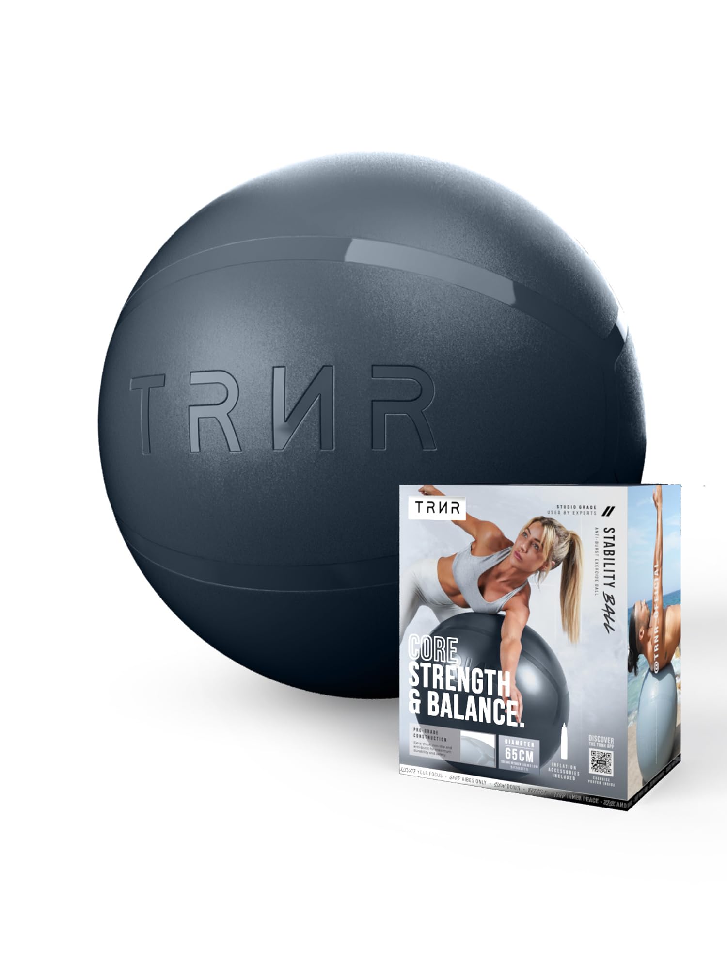 

[TRNR] Trainer Balance Ball, 65cm, with Air Pump, Chair, for Core Training, Muscle Training, Pilates, Diet, and Exercise / Midnight