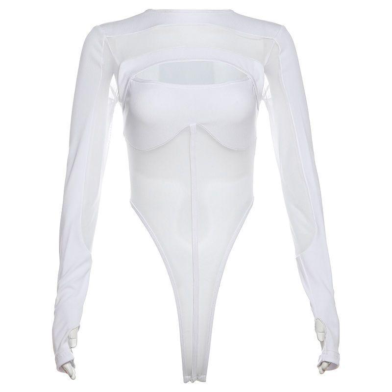 Women's Sheer Mesh Long-sleeve Bodysuit