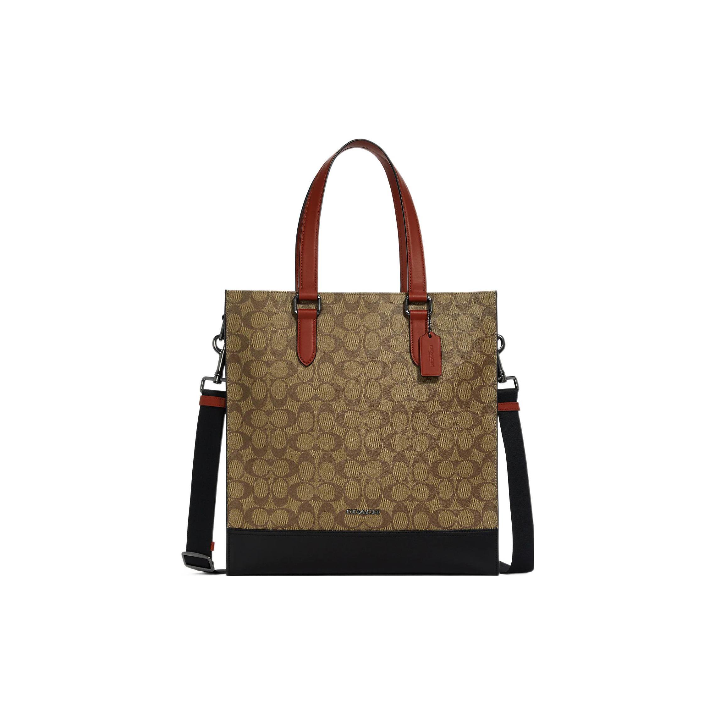 

New COACH Graham Canvas With Leather Tote Bag Shopping Bag Shoulder Bag Crossbody Bag Large Size Men s Brown C8177-QBTUI 39.4*5.6*27.9CM