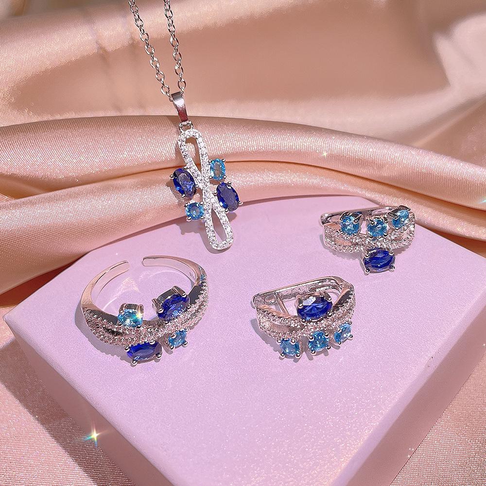 New Small Fragrance Earrings Micro-inlaid Tanzanite Temperament  Sterling Silver Geometric Three-piece Jewelry Party Birthday