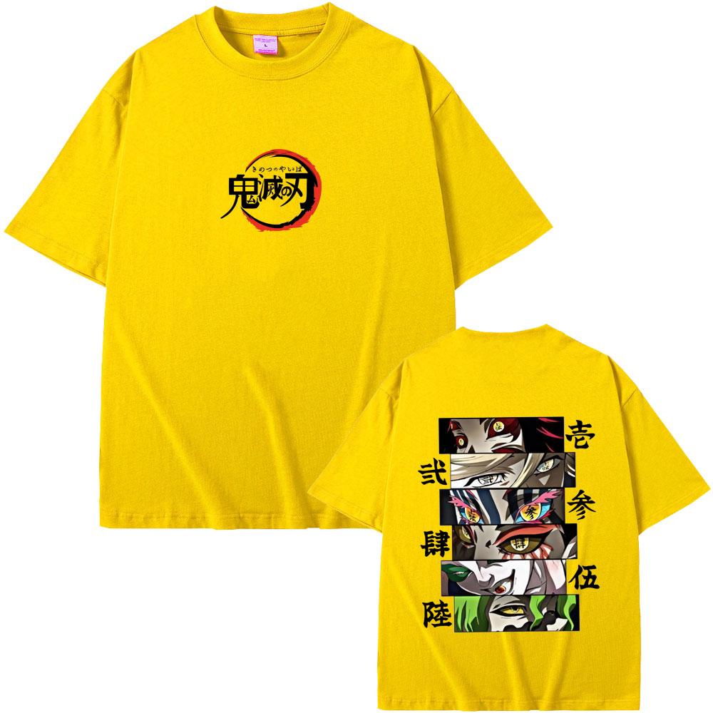 Anime Demon Slayer Kokushibo Douma Akaza Hantengu Gyokko Giyuutarou Potisk Očí Pánské Dámské Ležérní Bavlněné Vintage Tričko