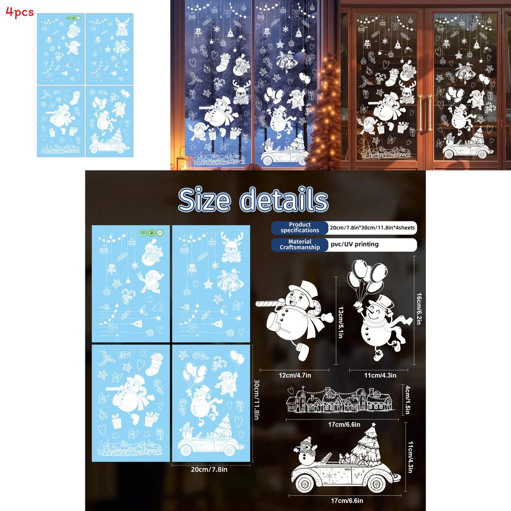 Christmas Static Cling Window Decals With White Christmas Snowman For Holiday Decor