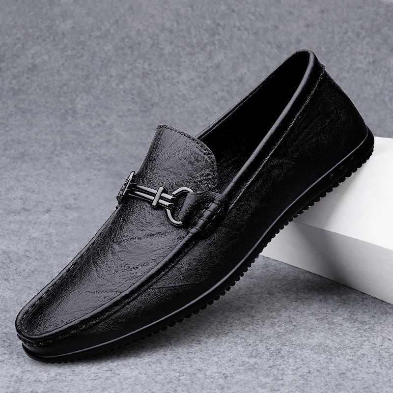 

Foreign trade classic Doudou shoes men s trend high-end business casual shoes men s hollow and breathable one-pedal Doudou shoes 38 чорний