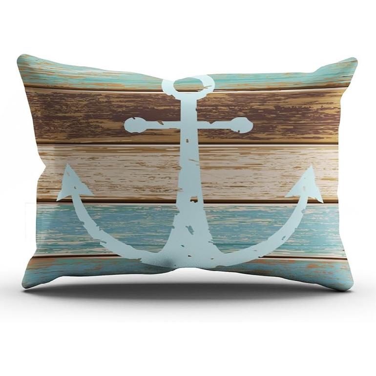 

Fanaing Декор для спальни на заказ Морской якорь Потертое дерево Прибрежная тематика Наволочка Мягкая на молнии Коричневая Аква Мятная и Бирюзовая Наволочка Мода 24 x 12 (Pack of 1)