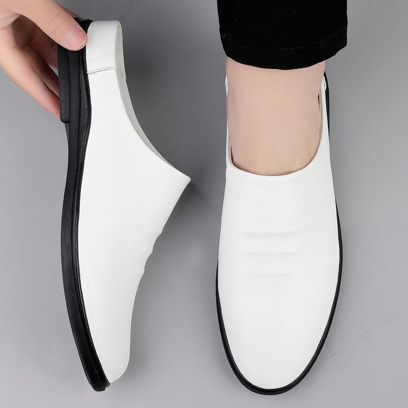2025 Hollow Out Mules Men Half Shoes For Man Summer Leather Semi-Drag Casual Shoes Backless Loafers Slippers Closed Toe Sandals