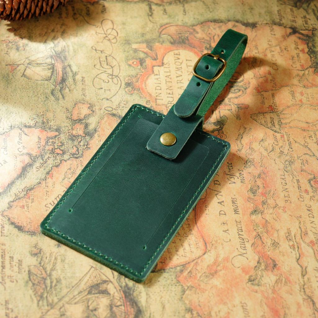 2025 Vintage Genuine Leather Luggage Tag Rectangle Travel Hang Tag Personalized Check-in Card Holder for Airplane/Business Trips