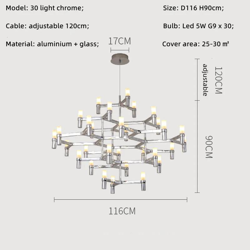 Nordic Luxury Modern LED Chandelier Designer Kitchen Pipe Chrome Lamp Hotel Living Room Room Room Decoration Lighting Fixtures