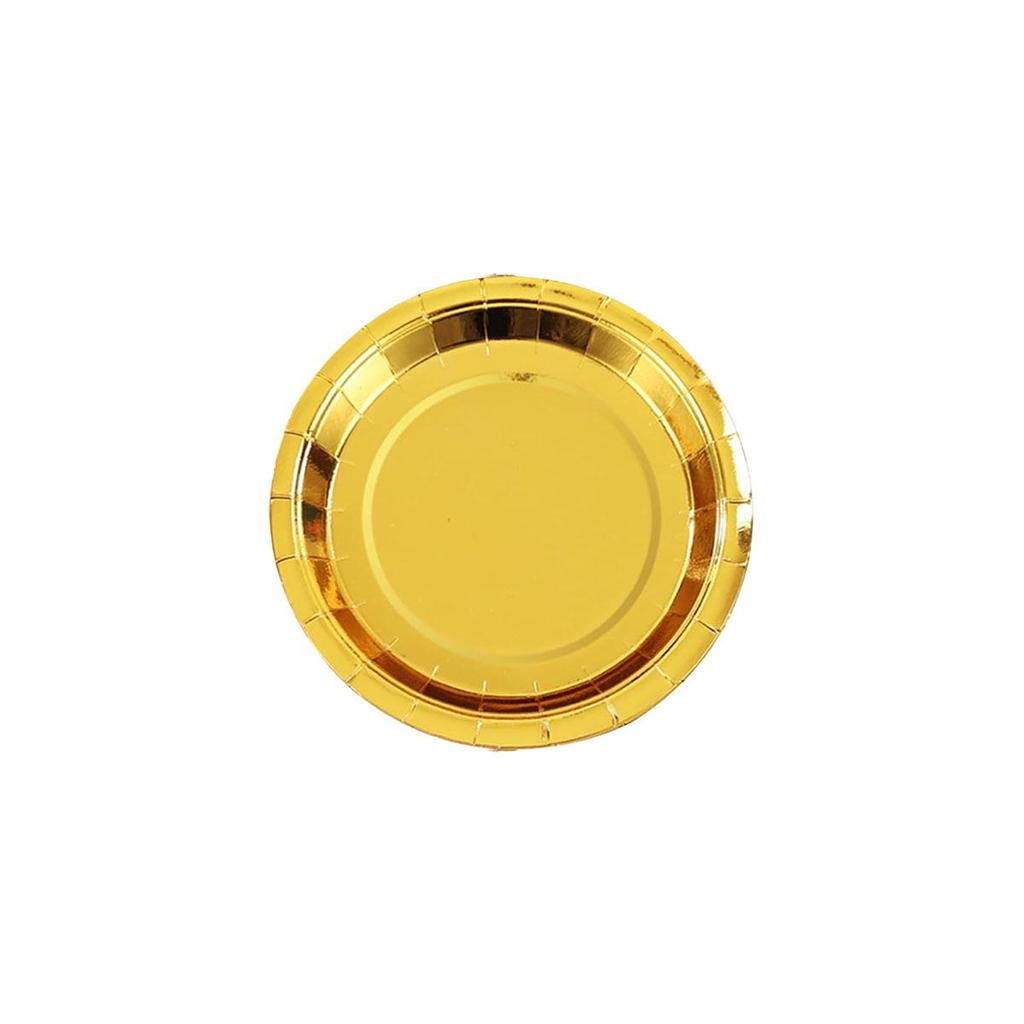 Gold Happy Birthday Party Tableware Set: Solid Color Disposable Plates, Cups, and Napkins with Hot Stamping Design.