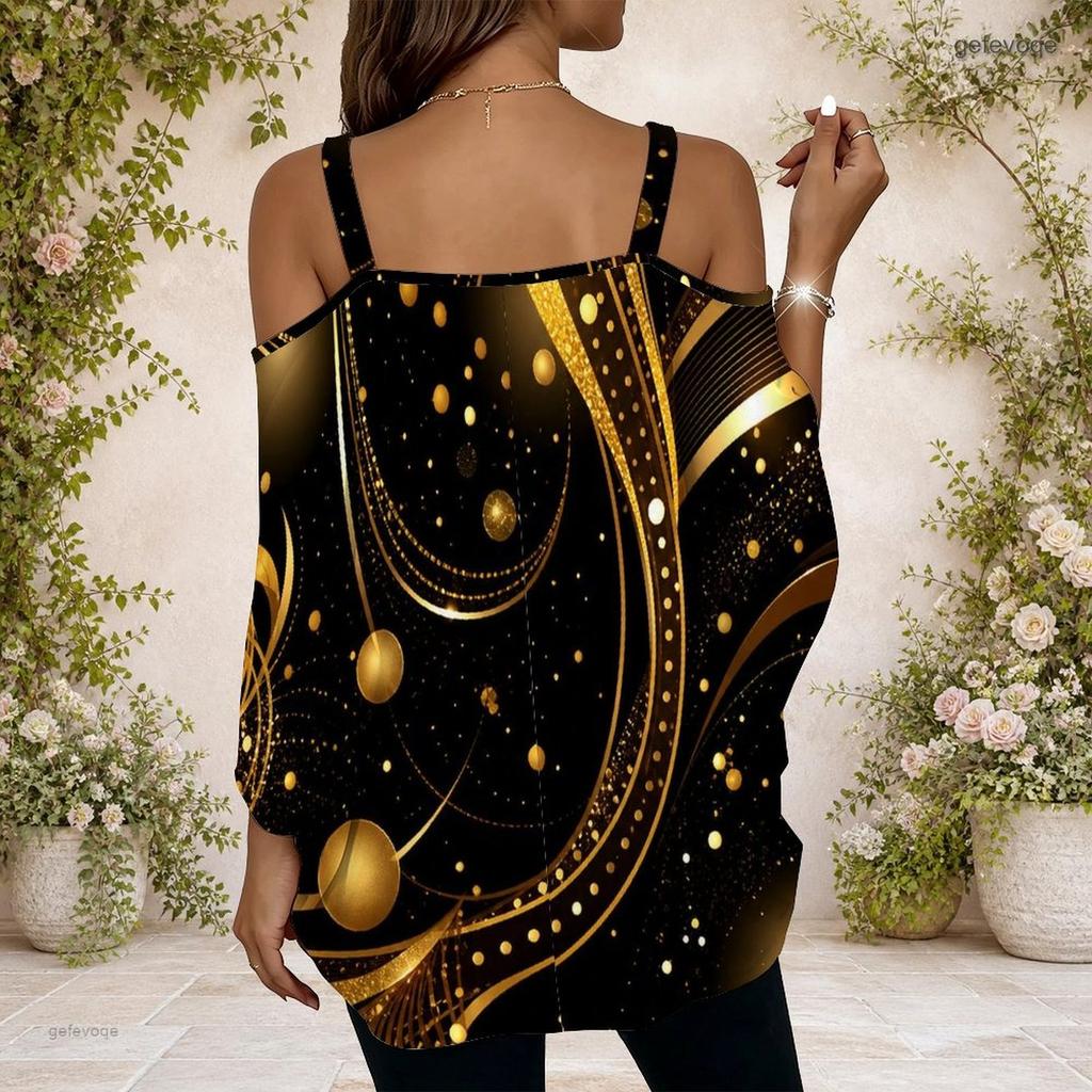 Damen Übergröße Off-Shoulder Träger mit Metallschnalle V-Ausschnitt Kurzarm Holografischer Regenbogen-Print Oberteil