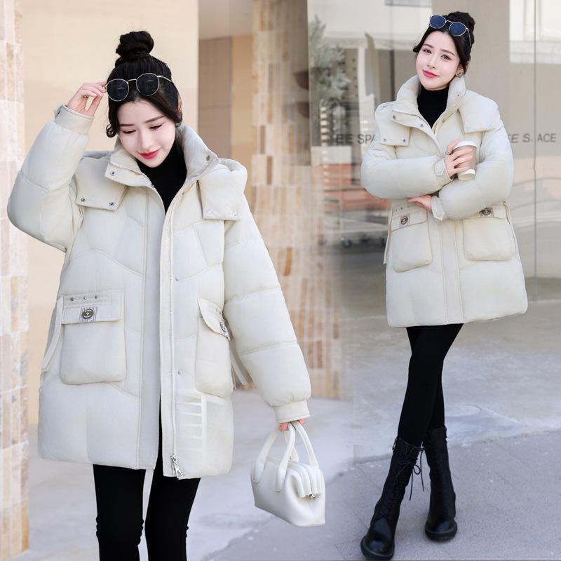 Autumn and Winter Korean Version Hooded Bread Jacket, Thick Down Cotton Jacket, Medium To Long Down Jacket, Loose Outer Jacket, Cotton Jacket