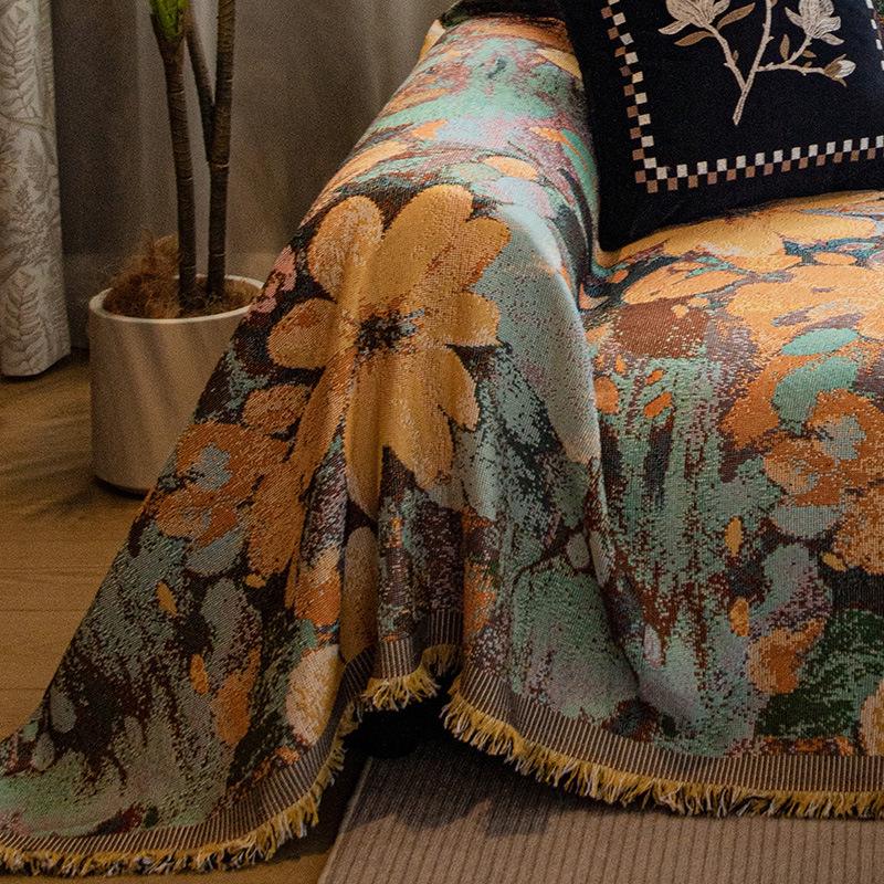 Camellia White Feather Non-slip Luxury French Sofa Throw Blanket
