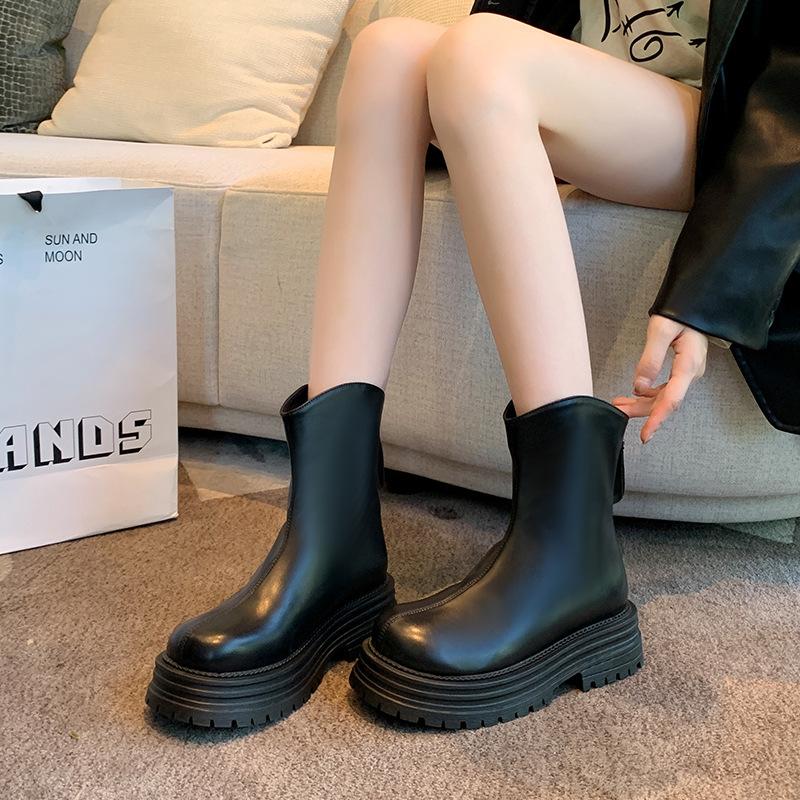 

11-Platform thick heel Martin boots big tube circumference new versatile retro short boots widened large size women s shoes 35