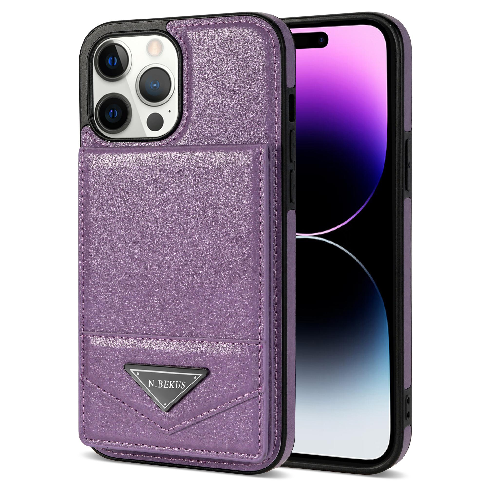 

N.BEKUS Чехол для iPhone 16 Pro Кожа+ТПУ Подставка Чехол для телефона с держателем для карт Purple