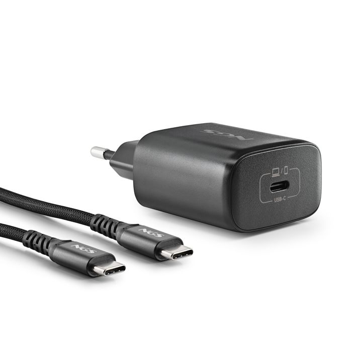 NGS BUD 45W-C : adaptateur secteur de 45W avec 1 sortie USB-C (PD & PPS) et câble de 1,5 mètre inclus. Compact. GaN. Chargement rapi