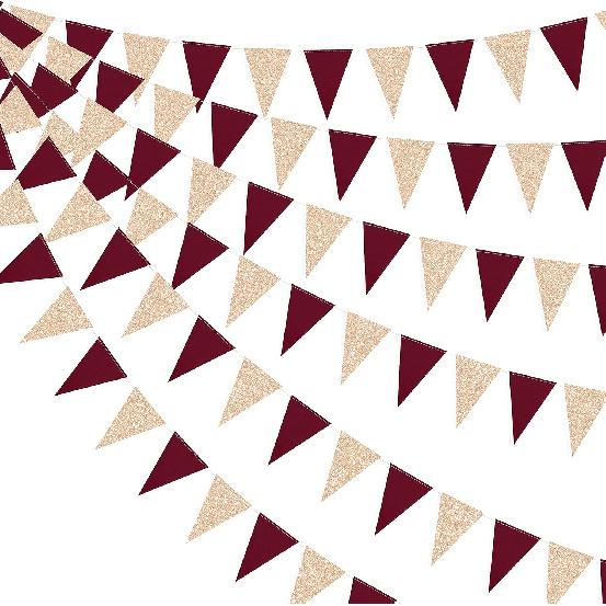 30Ft Navy Blue Gold and Beige Party Decorations Royal Blue Gold Triangle Flag Pennant Banner Bunting for Graduation Birthday Wedding Bridal Shower