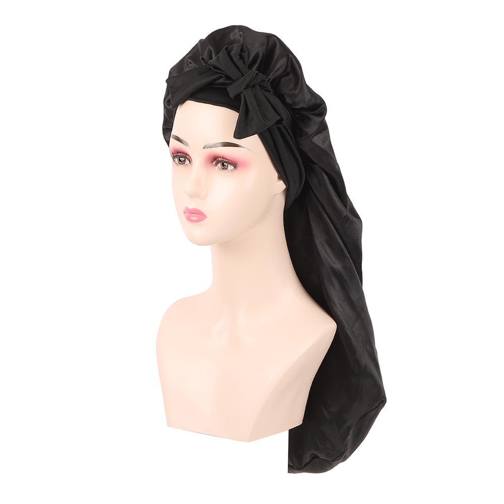 

Жіноча атласна нічна шапочка з довгим хвостом-бантом для довгого волосся