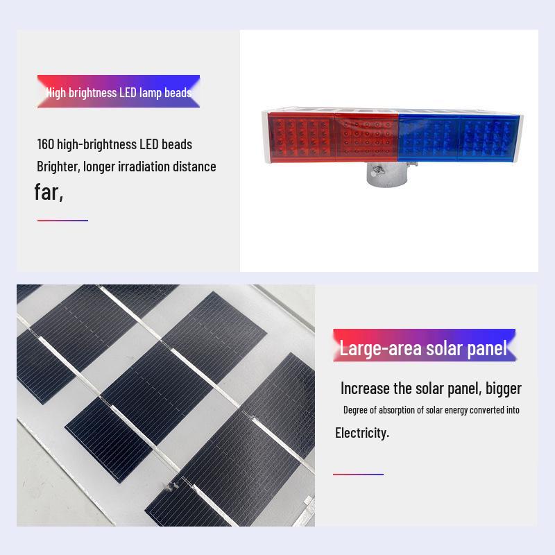 Solar LED Double-Sided Red & Blue Warning Light for Night Road Construction