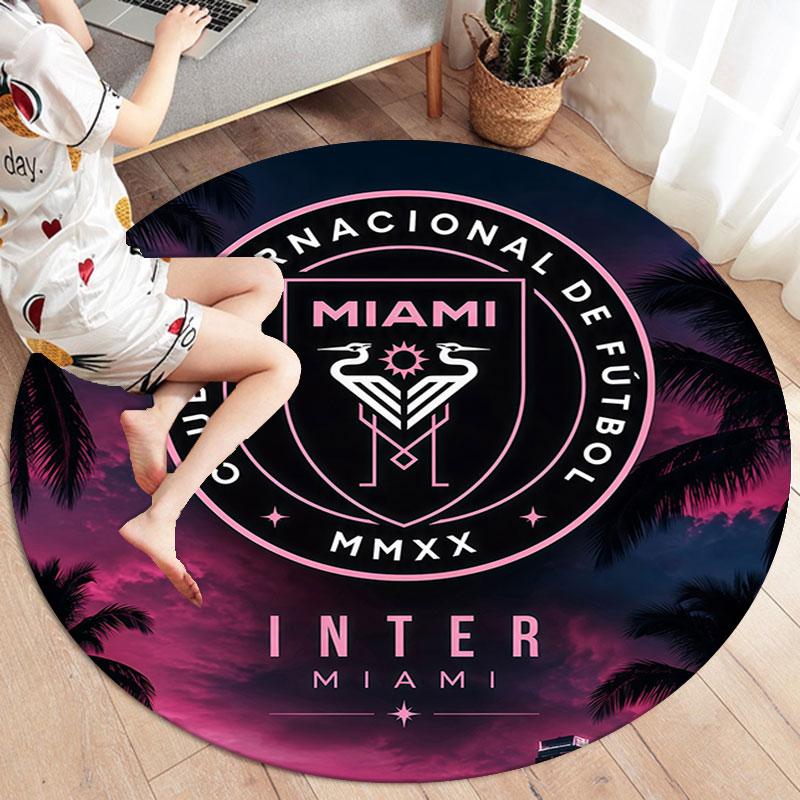 Inter Miami CF Round Area Rug,Carpet Rug for Living Room Bedroom Sofa Playroom Decor,Non-slip Floor Mat