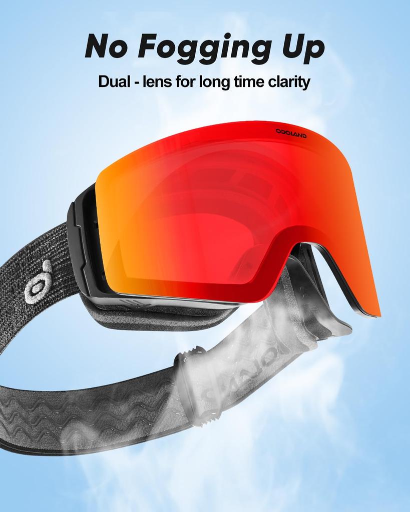 Odoland Photochromic Snow Goggles with Mirror OTG Glasses UV400 Automatic Impact Adult Size Color-Changing Lenses, Anti-Fog, Compatible, Protection,
