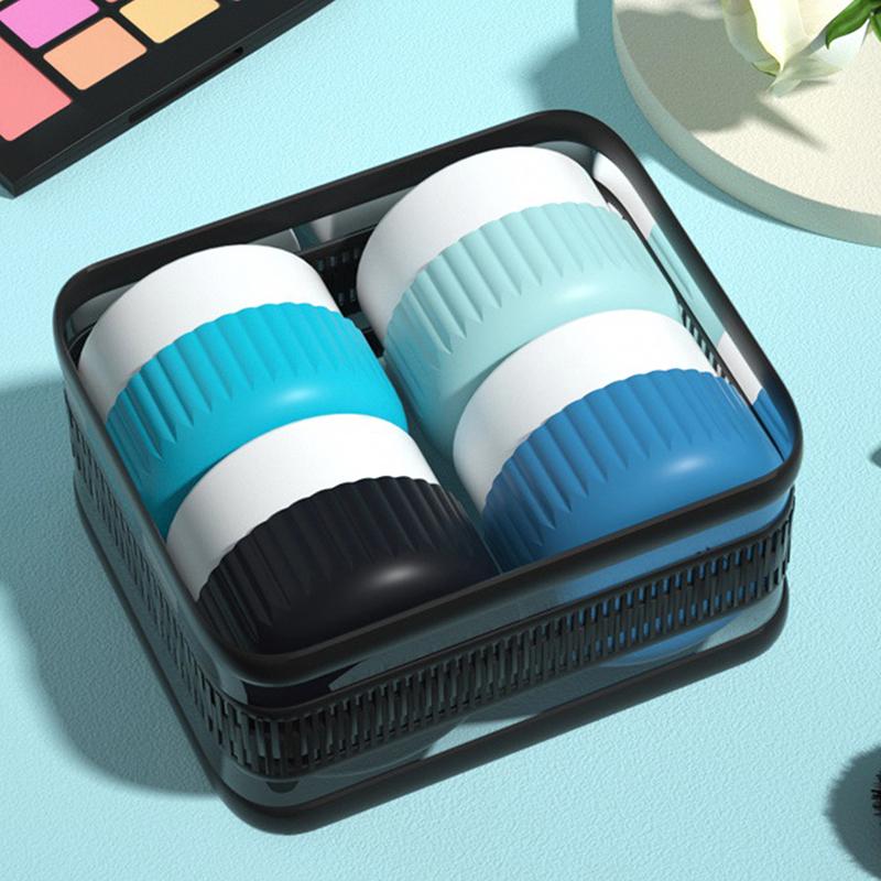 1/4Pcs Toiletry Travel Container Silicone Refillable Cream Jar Travel Container With Transparent Bag Leak Proof Travel Accessory