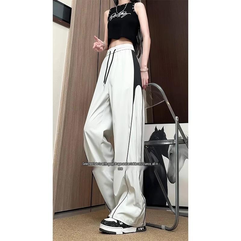 Unisex Striped Summer Pants for Teens, 2025 New Arrival, Straight Cut Wide-Leg Sports Style