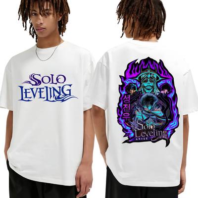 Japanisches Anime Solo Leveling T-Shirt Herren Damen Sung Jinwoo Cartoon T-Shirts Harajuku Hochwertige Baumwolle Übergroßes Manga T-Shirt