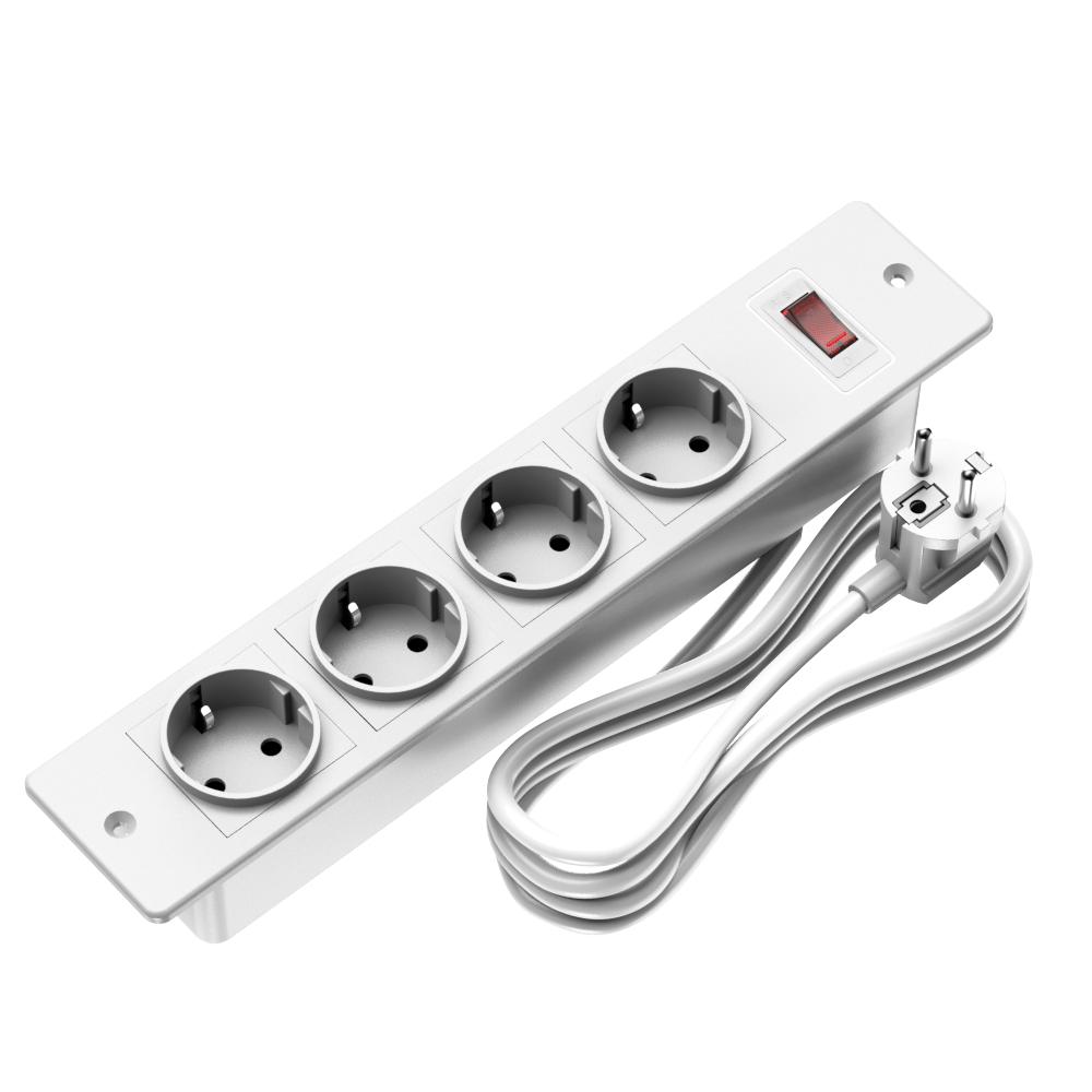 Recessed Power Strip 4 AC Outlets with Overload Protection Switch, Flush Mount Built-in Desktop Power Socket with Extension Cord