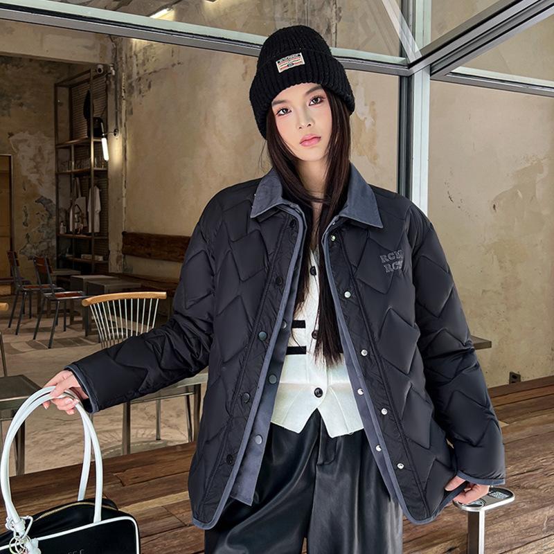 New short down cotton-padded clothes women's contrasting colors lapel diamond light and loose cotton-padded jacket