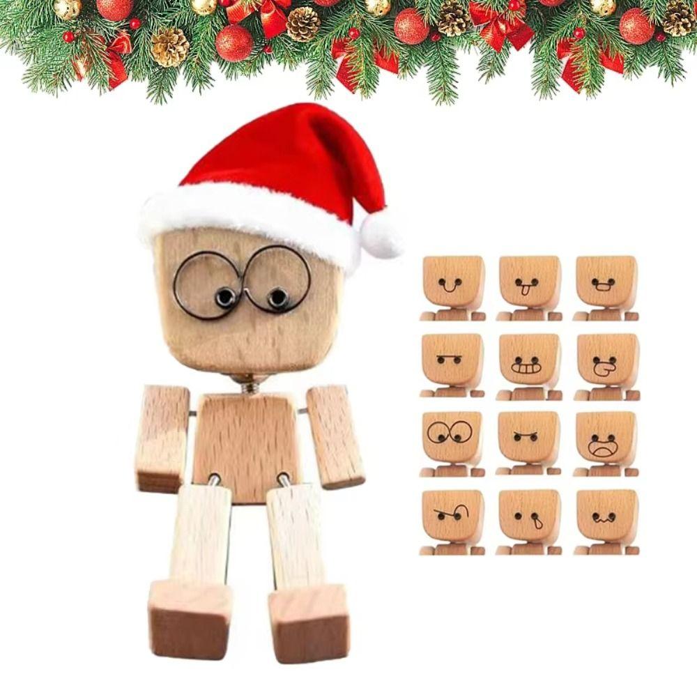12 Expressions Christmas Shaking Wooden Man Leg-swinging Leg Shaking Wooden Figure Desktop