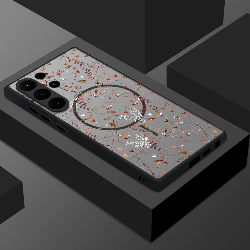 

Чехол для телефона Samsung S25 Ultra S24 FE S23 S22 Plus S21 с цветочным узором и магнитной зарядкой, противоударный, жесткий, матовый, прозрачный, с мягким краем Samsung S20 FE