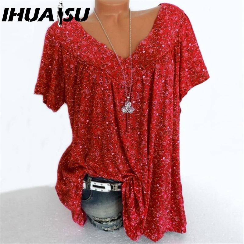 

IHUASU Женские модные повседневные блузки и рубашки с коротким рукавом и V-образным вырезом XXXXXL бордовый