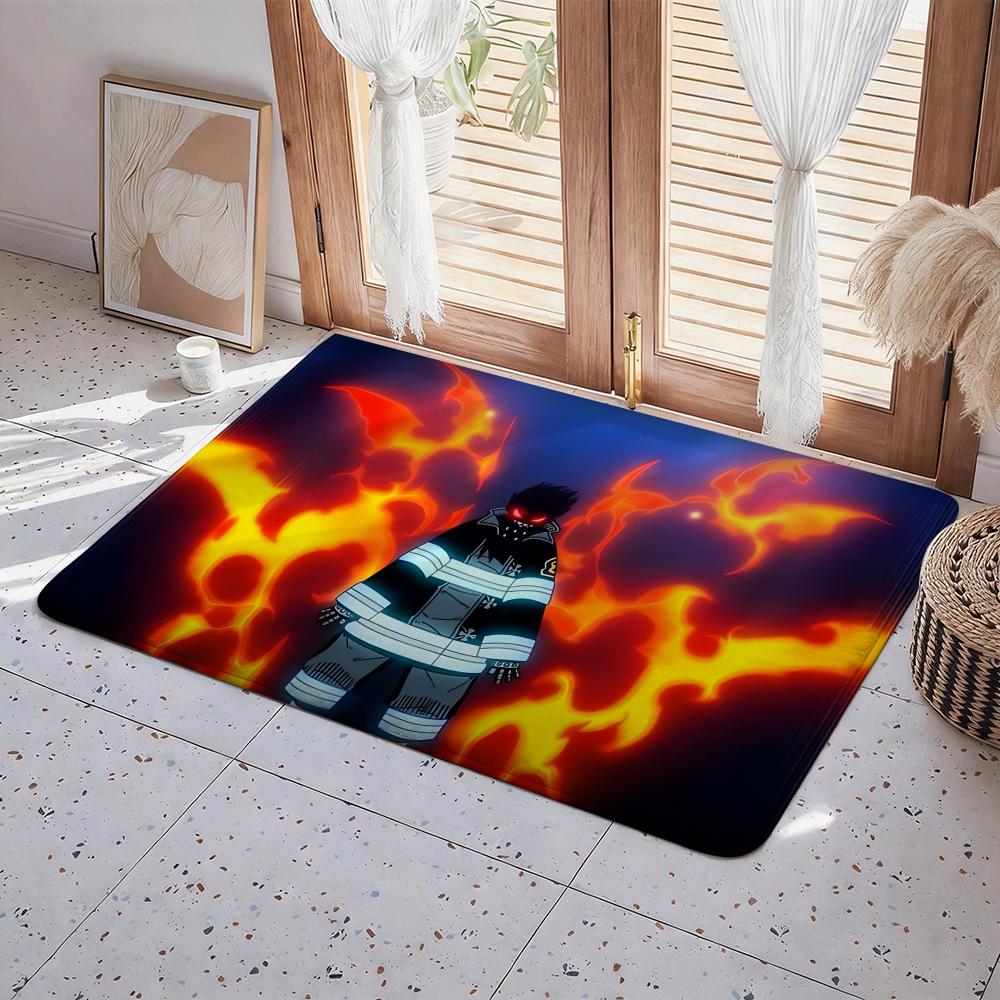 Anime F Fire Force Floor Mat Eco  Flannel Doormat Non Slip Odorless Indoor Floor Rug Soft Short Plush Home Mat
