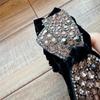 Women's Gold Velvet Pleated Sweet Style Headband Hot-Studded Large Bow Fully Rhinestone-Embellished Design High-Crown