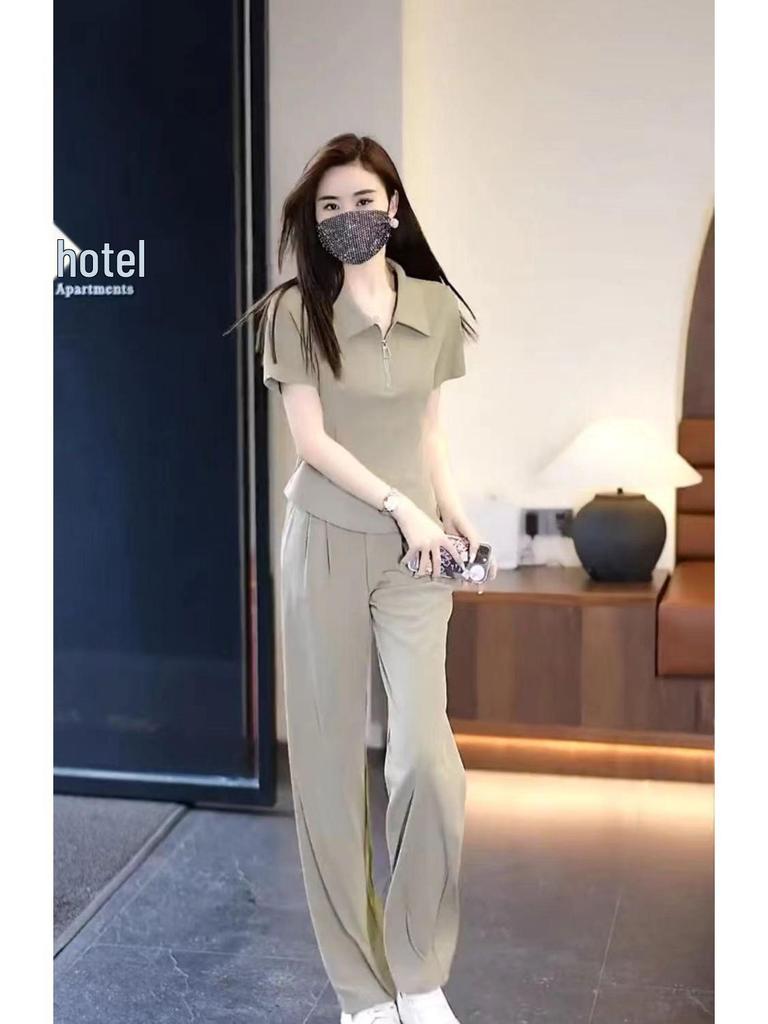 2025 Summer European Trendy Two-Piece: Ice Silk Loose Fit Short Sleeve Set for Women